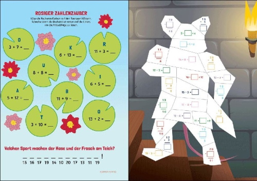 Buchcover und Innenansicht für das Buch: Rechnen mit Stickern - Plus und Minus bis 100