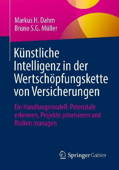 Buchcover und Innenansicht für das Buch: Künstliche Intelligenz in der Wertschöpfungskette von Versicherungen