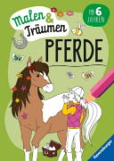 Buchcover und Innenansicht für das Buch: Ravensburger Pferde - malen und träumen - 24 Ausmalbilder für Kinder ab 6 Jahren - Motive für Pferde-Fans zum Entspannen