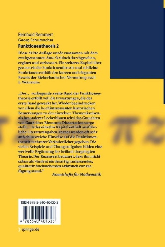 Buchcover und Innenansicht für das Buch: Funktionentheorie 2