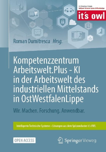 Buchcover und Innenansicht für das Buch: Kompetenzzentrum Arbeitswelt.Plus - KI in der Arbeitswelt des industriellen Mittelstands in OstWestfalenLippe