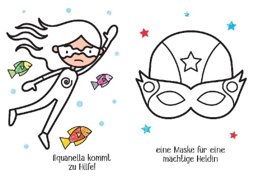 Buchcover und Innenansicht für das Buch: Kleine Kreativ-Werkstatt - Ganz einfach ausmalen: Superkids