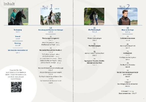 Buchcover und Innenansicht für das Buch: Equihypnose - Wege aus der Angst beim Reiten