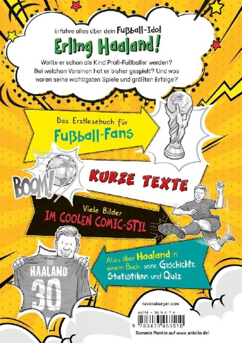 Buchcover und Innenansicht für das Buch: Football Superstars. Haaland Rules