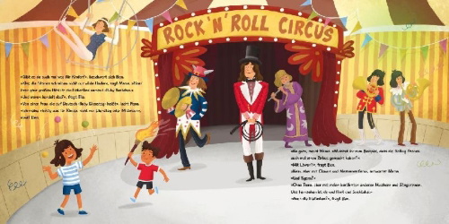 Buchcover und Innenansicht für das Buch: Ella & Ben und die Rolling Stones - Von wilden Pferden, rollenden Steinen und ausgestreckten Zungen