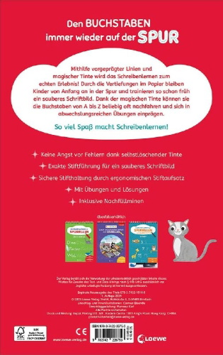 Buchcover und Innenansicht für das Buch: Schreiben lernen mit Spurrillen und Zauberstift - Buchstaben
