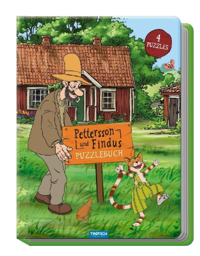 Buchcover und Innenansicht für das Buch: Trötsch Pettersson und Findus Puzzlebuch