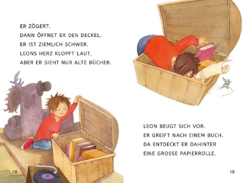 Buchcover und Innenansicht für das Buch: Leseprofis - GROSSBUCHSTABEN: DIE GEHEIMNISVOLLE SCHATZKARTE, Erstes Lesen
