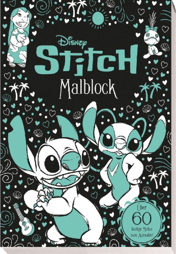 Buchcover und Innenansicht für das Buch: Disney Stitch: Malblock: über 60 lustige Motive zum Ausmalen!