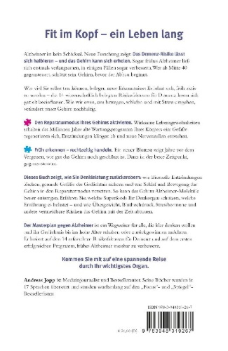 Buchcover und Innenansicht für das Buch: Masterplan gegen Alzheimer. Fit im Kopf - ein Leben lang. Wie Sie frühzeitig Ihr Demenz-Risiko halbieren, Ihr Gehirn regenerieren und geistig fit bleiben. Spiegel-Bestsellerautor
