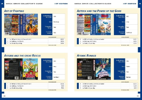 Buchcover und Innenansicht für das Buch: Mega Drive Collector´s Guide 1st Edition - Der Preisführer für eure SEGA Mega Drive Spiele-Sammlung