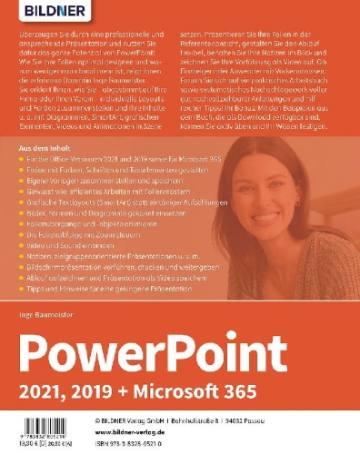 Buchcover und Innenansicht für das Buch: PowerPoint 2021, 2019 + Microsoft 365