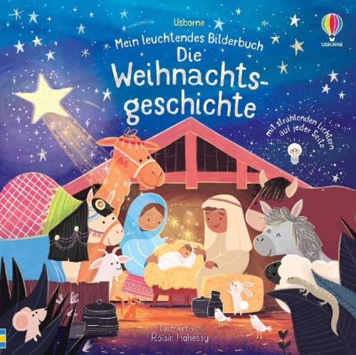Buchcover und Innenansicht für das Buch: Mein leuchtendes Bilderbuch: Die Weihnachtsgeschichte