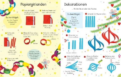 Buchcover und Innenansicht für das Buch: Basteln, Rätseln, Dekorieren - Beschäftigungsspaß für die Winterzeit