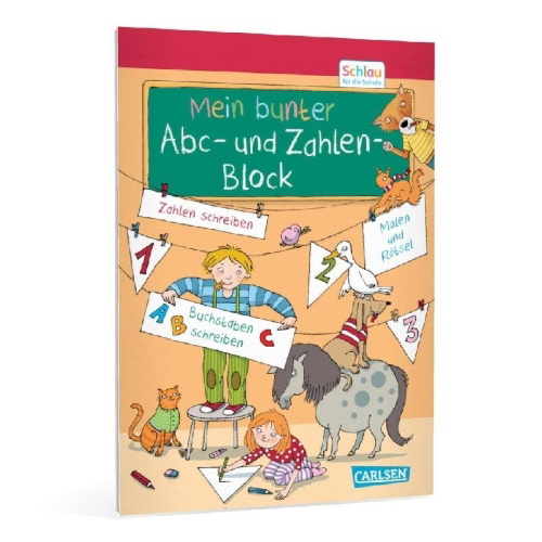Buchcover und Innenansicht für das Buch: Schlau für die Schule: Mein bunter ABC- und Zahlen-Block