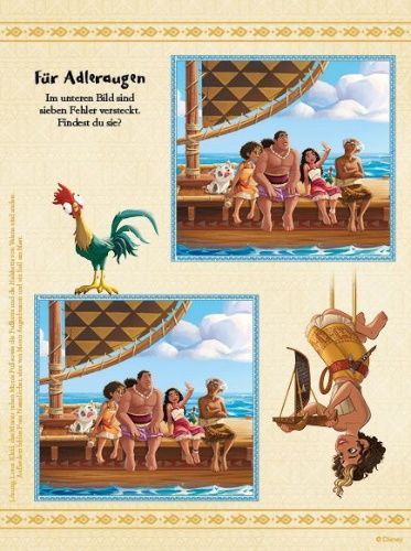 Buchcover und Innenansicht für das Buch: Disney Vaiana 2: Zauberhafter Rätselspaß - Mit Stickern!