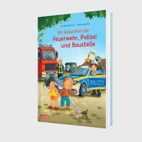 Buchcover und Innenansicht für das Buch: Max-Bilderbücher: Wir besuchen die Feuerwehr, Polizei und Baustelle