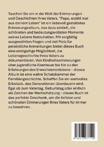 Buchcover und Innenansicht für das Buch: Papa erzähl mal aus deinem Leben