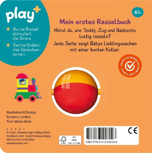 Buchcover und Innenansicht für das Buch: Play+ Schütteln, rasseln, spielen Erste Sachen - ab 6 Monate