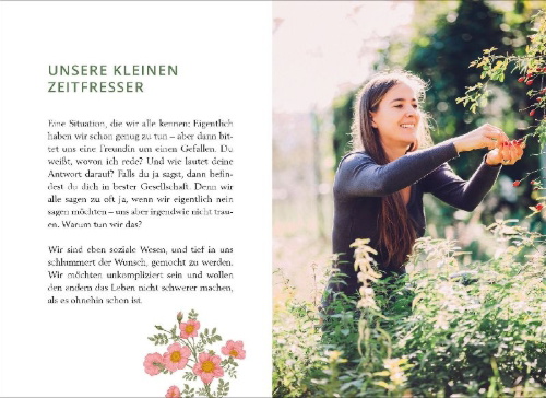 Buchcover und Innenansicht für das Buch: Schenk dir Zeit - Me-Time-Momente für den Alltag