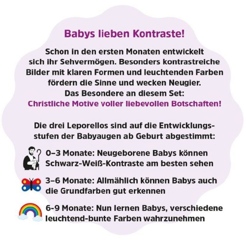 Buchcover und Innenansicht für das Buch: Erste christliche Kontrastbilder für Babyaugen - Schuber