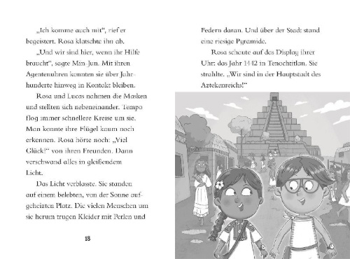 Buchcover und Innenansicht für das Buch: Die Zeit-Agenten 8. Kakao-Klau bei den Azteken
