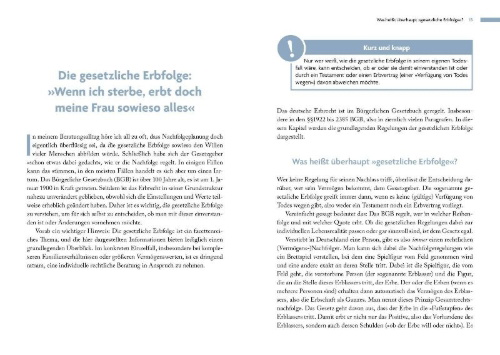 Buchcover und Innenansicht für das Buch: Richtig erben und vererben