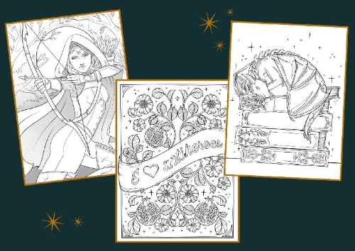 Buchcover und Innenansicht für das Buch: Enchanted Love. Ein Romantasy-Ausmalbuch