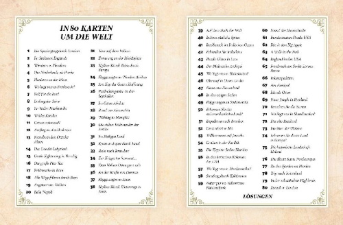 Buchcover und Innenansicht für das Buch: Rätselbuch der Landkarten. In 80 Karten um die Welt