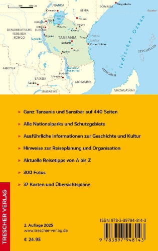 Buchcover und Innenansicht für das Buch: TRESCHER Reiseführer Tansania und Sansibar