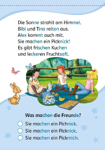 Buchcover und Innenansicht für das Buch: Lesefuchs Bibi & Tina: Leserätsel Lesestufe 1, Band 1