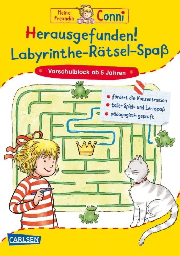 Buchcover und Innenansicht für das Buch: Conni Gelbe Reihe (Beschäftigungsbuch): Herausgefunden! Labyrinthe-Rätsel-Spaß