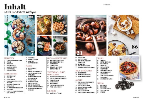 Buchcover und Innenansicht für das Buch: MIXX Airfryer-Spezial: Über 70 Rezepte für die Heißluftfritteuse Heft 03/2025