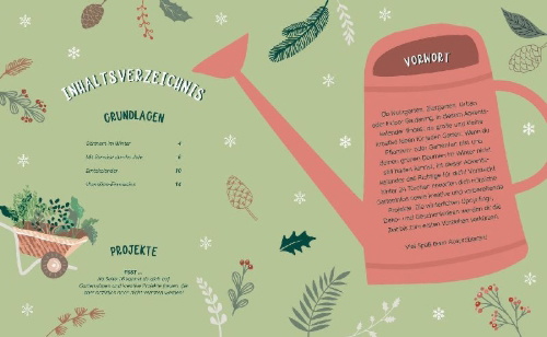 Buchcover und Innenansicht für das Buch: Mein Adventskalender-Buch: Gartenliebe