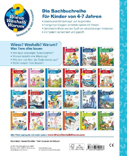 Buchcover und Innenansicht für das Buch: Wieso? Weshalb? Warum? Band 66 - Was Tiere alles bauen
