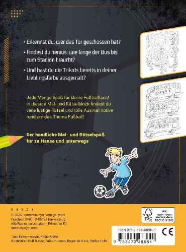 Buchcover und Innenansicht für das Buch: Mein Mal- und Rätselspaß: Fußball