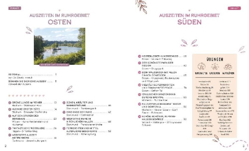 Buchcover und Innenansicht für das Buch: Auszeiten für die Seele im Ruhrgebiet