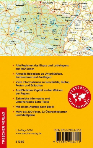 Buchcover und Innenansicht für das Buch: TRESCHER Reiseführer Elsass und Lothringen