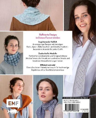 Buchcover und Innenansicht für das Buch: Mini-Tücher - Maxi-Chic | Stricken mit @maschenfein