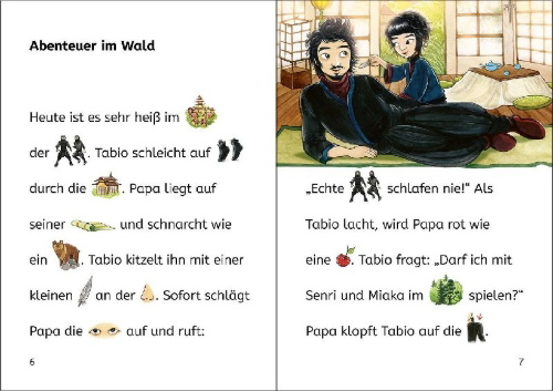 Buchcover und Innenansicht für das Buch: Bildermaus - Abenteuer mit den Ninjas