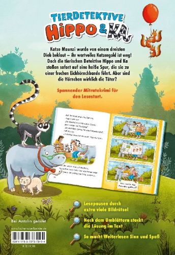 Buchcover und Innenansicht für das Buch: Tierdetektive Hippo & Ka - Wer hat das Katzengold stibitzt?
