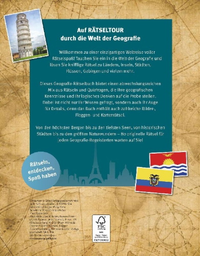 Buchcover und Innenansicht für das Buch: Geografie Rätselbuch