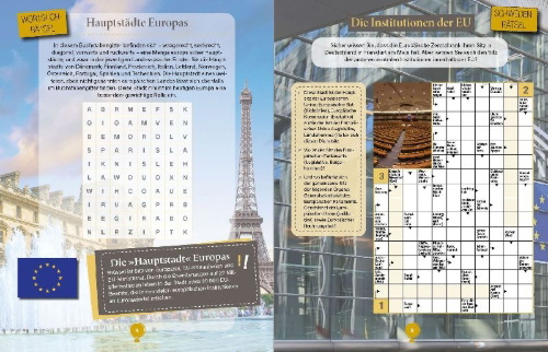 Buchcover und Innenansicht für das Buch: Geografie Rätselbuch