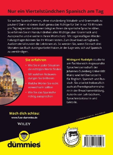 Buchcover und Innenansicht für das Buch: Spanisch lernen in 15 Minuten am Tag für Dummies