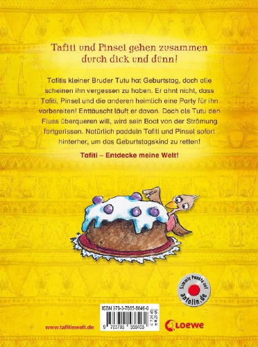 Buchcover und Innenansicht für das Buch: Tafiti und das verschwundene Geburtstagskind