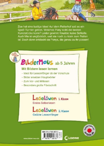 Buchcover und Innenansicht für das Buch: Bildermaus - Geschichten vom Reiterhof