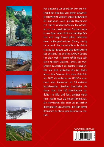 Buchcover und Innenansicht für das Buch: 100 Bahnstrecken, die man kennen muss