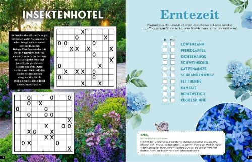 Buchcover und Innenansicht für das Buch: Das Garten-Rätselbuch 2 - Mit Profi-Tipps von "Wir sind Garten"