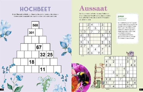 Buchcover und Innenansicht für das Buch: Das Garten-Rätselbuch 2 - Mit Profi-Tipps von "Wir sind Garten"