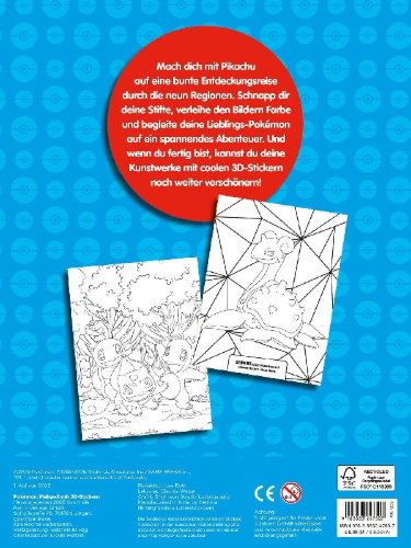 Buchcover und Innenansicht für das Buch: Pokémon: Malspaß mit 3D-Stickern